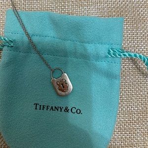 Tiffany & Co. Hammered .925 Sterling Silver & 18k rose Padlock Pendant Necklace